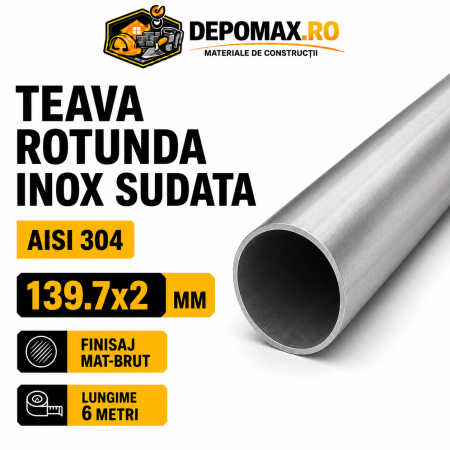 Teava rotunda inox sudata AISI 304, 139.7 x 2 mm, 6 metri
